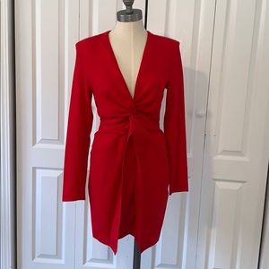 Red Knotted V-Neck Dress